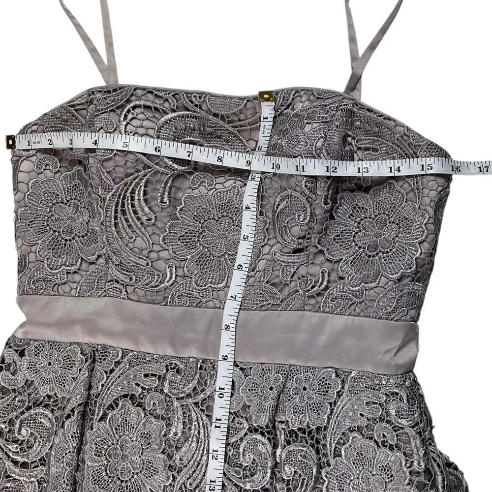 Adrianna Papell Gray Strapless Lace Lined Peplum Dress Size 4 Romantic Feminine